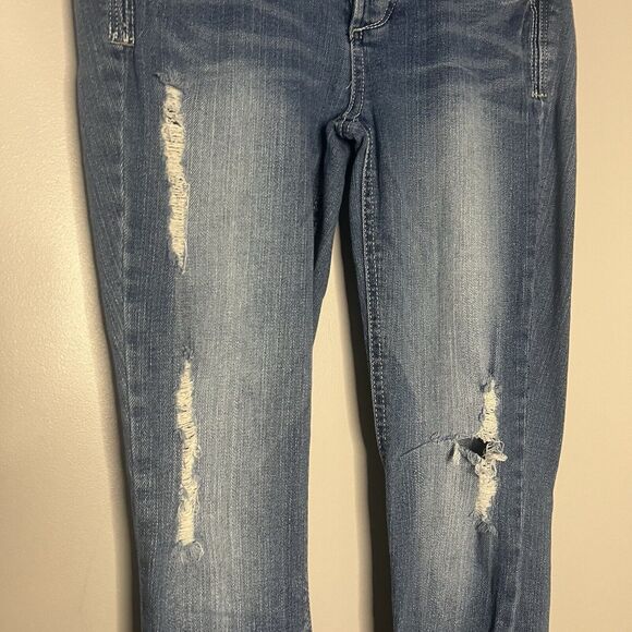 Y2K Mudd Denim Stitched On Belt Distressed Skinny Jeans Size 5 Button Fly - Picture 2 of 6